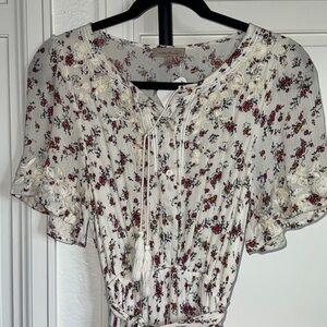 EUC Wonderly Cream and Floral Embroidered Maxi Dress Size XS